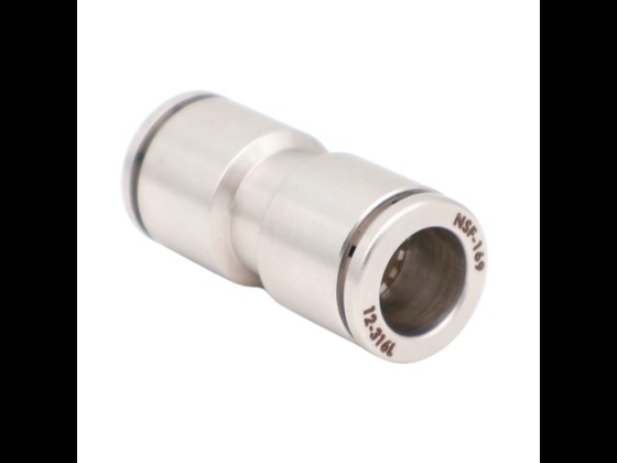 Push-in union fremstillet i rustfrit stål AISI 316, inkl. Viton-pakning. Velegnet til trykluftsslanger. Tåler op til +150°C og 20 bar. Bestil via webshop her!