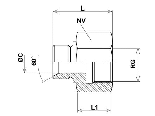 Reduktionsnippelmuffe, 60 gr. i en ende
