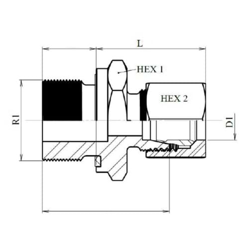 Overgangsstykke med udv. gevind
