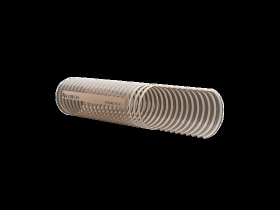 Alfotech's fleksible og forstærkede Spirabel PU A1 vakuumspiralslange er af høj kvalitet og egner sig godt til transport af granulater, luft og dampe.