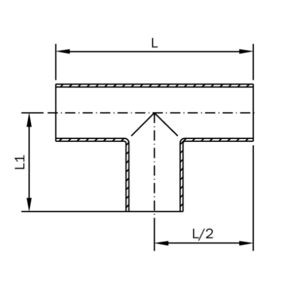  T-stykke, lang gren, DIN