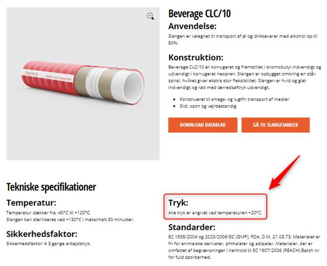 Screenshot af produktside, Beverage CLC/10