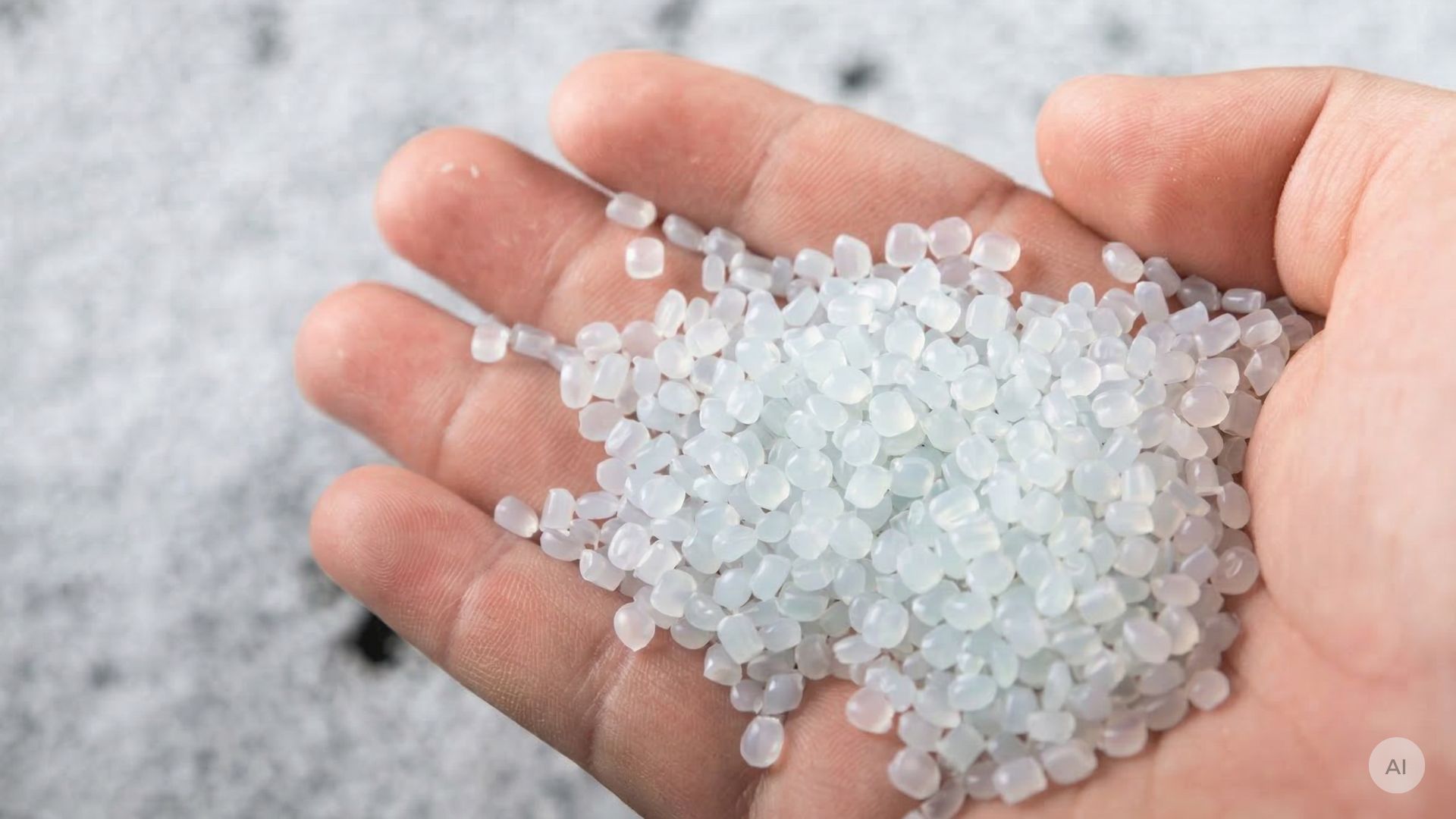 en håndfuld polypropylen granulater