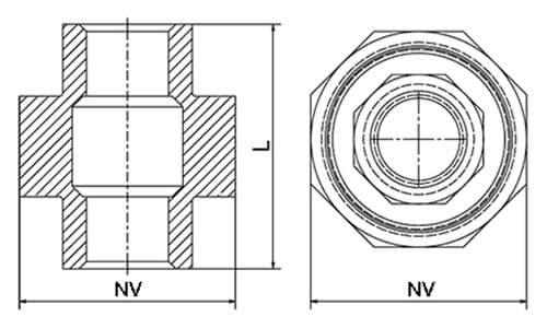 Union, plan tætning (teflon), muffe/muffe