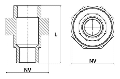 Union, plan tætning, muffe/nippel (Teflon)