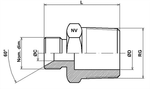 Reduktionsbrystnippel, 60 gr. i en ende, BSPT
